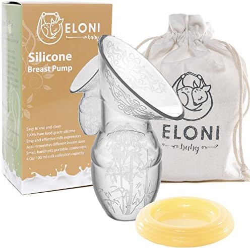 Manual BreastPump for Breastfeeding Mothers | Use Hands-Free or Hand Squeeze for Suction | With a Lid and Travel Bag | Milk Letdown Catcher | 100% Food Grade Silicone BPA Free - by Eloni Baby