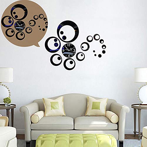 yanQxIzbiu DIY Wall Clock, Circles 3D Modern Mirror Wall Clock Watches Stickers Decals Home Room DIY Decors - Black