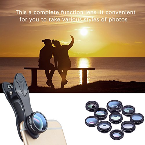 10 in 1 Camera Lens Kit by Ailuki,Wide Angle Lens&Macro Lens+Fisheye Lens+Telephoto Lens+CPL/Flow/Radial/Star Filter+Kaleidoscope, Selfie Remote Control+Tripod for iPhone Samsung Galaxy Huawei - Thumbnail 6