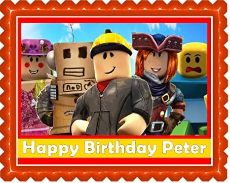 ROBLOX Edible Birthday Cake Topper Image, 1/4 Sheet, With Custom Message - To customize, select 'This is a gift' at checkout and write your message