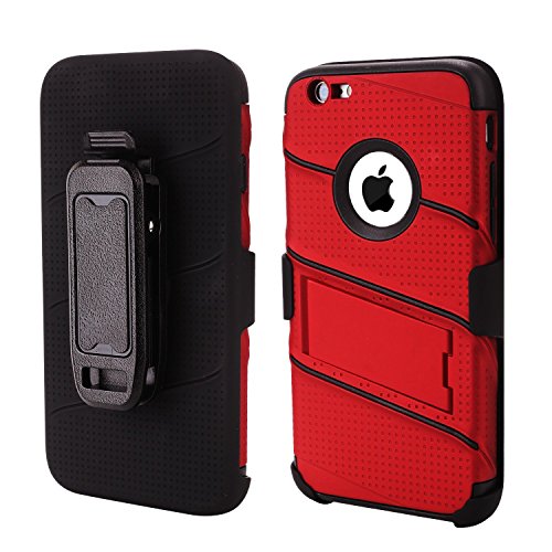 iPhone 6 Case Belt Clip On, SOMOSTEL Heavy Duty 6S Case Holster with Kickstand Shock Absorption Defender Case Cover Armorbox Dual Layer Rugged Cover Ultra Protection Phone Cases Hard Slim Shell RED
