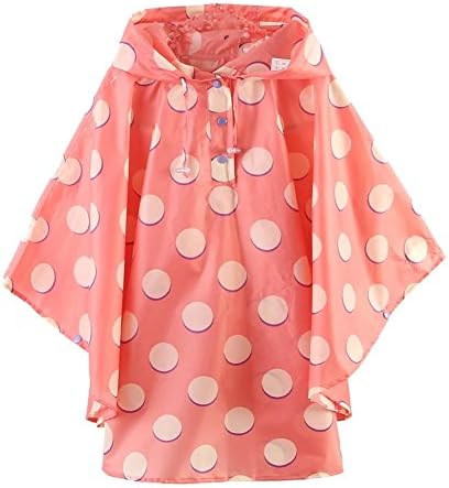 Hiheart Girls Waterproof Rain Poncho Hooded Packable Raincoat Pink XL