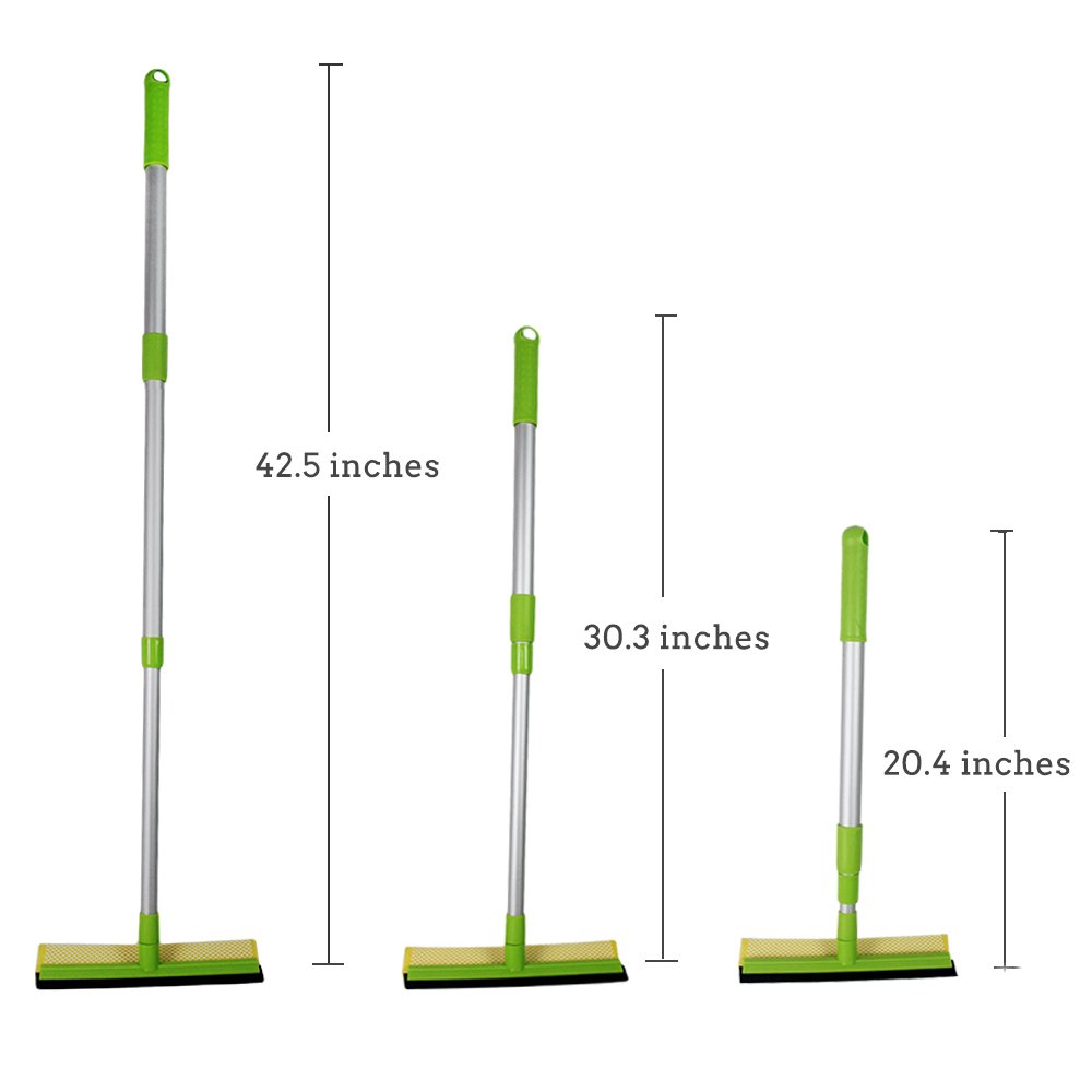 Adjustable Window Squeegee and Sponge,Rubber Mop with Long Handle Extendable from 20.4 - 42.5 inches