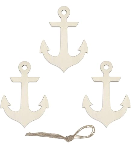 50 Unfinished Anchor & Rudder Wood Cutouts – DIY Craft Wood Slices For Nautical Decor