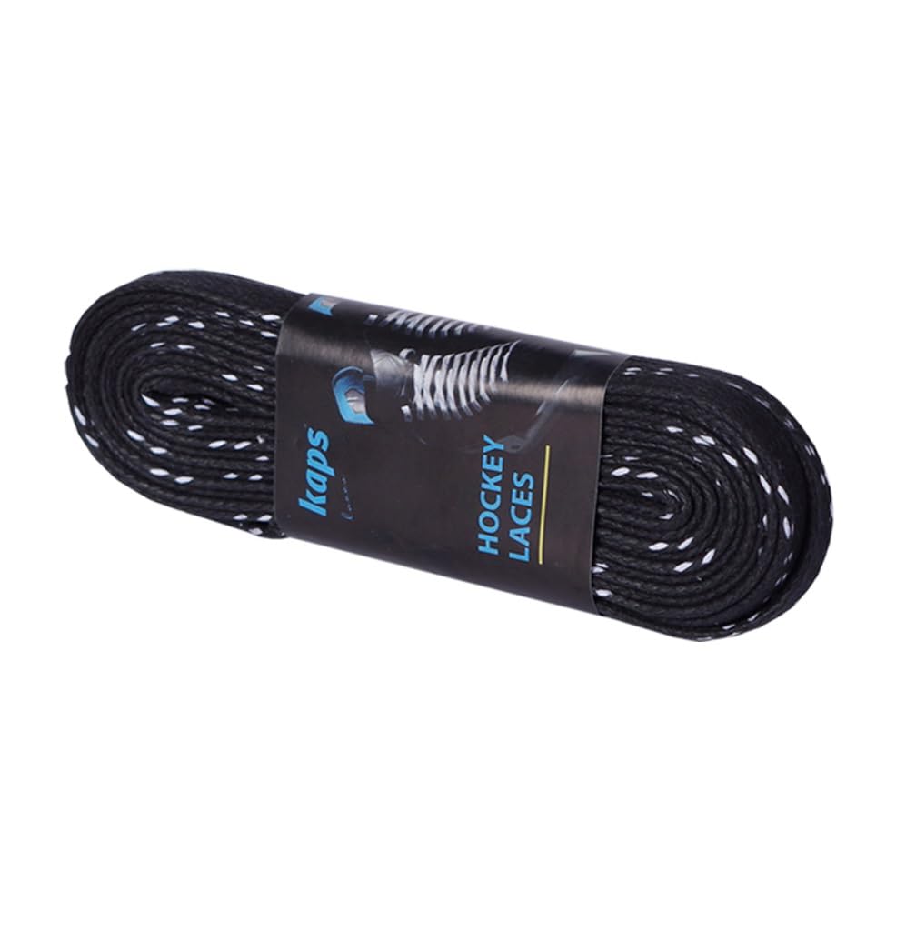 Kaps Professional Ice Hockey Skate Laces Waxed, Inline Roller Blading Skating, Quality Cotton, Made in Europe (305 cm - 120 inch - Black)