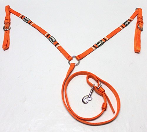 Pony Orange Nylon w/ Braided Rawhide Trim Bridle w/ Breast Harness Horse Tack