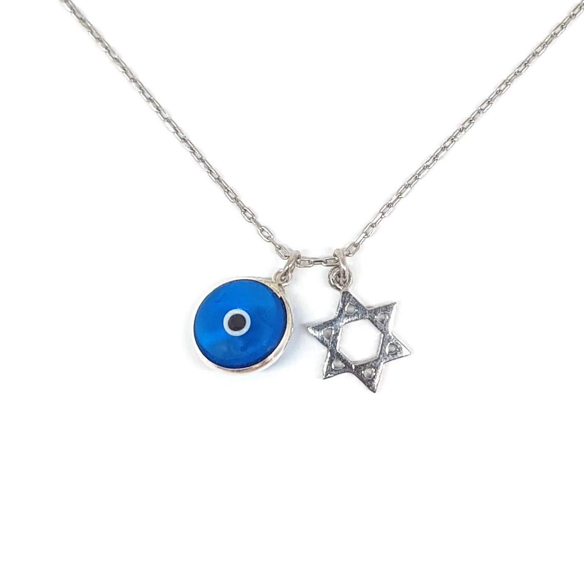 MYSTIC JEWELS by Dahlia – 925 Sterling Silver Necklace – Star of David & Eye of Good Luck Symbols