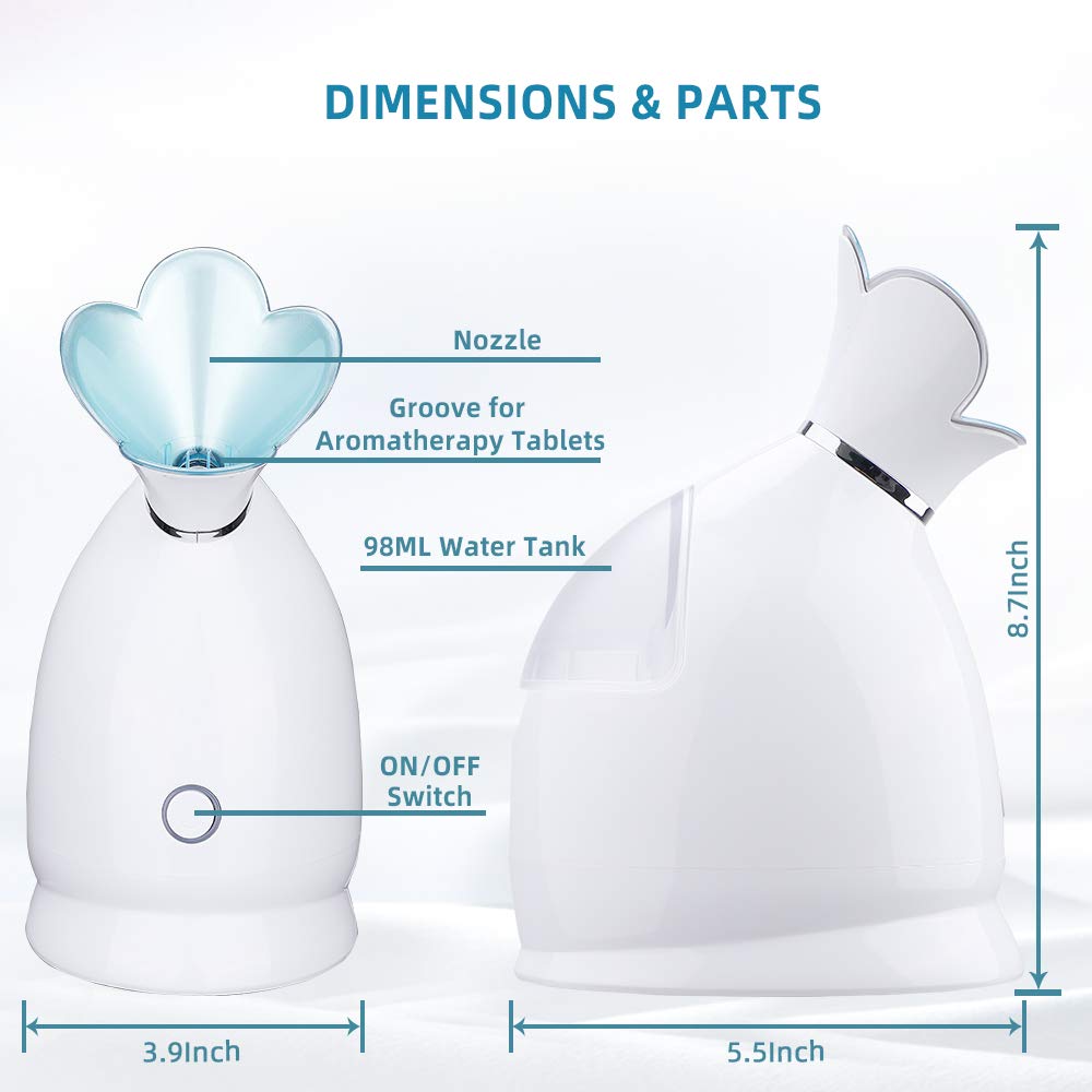 Facial Steamer, 10X Penetration 98ML, RUEOO Nano Ionic Face Steamer, Cleansing Pores Humidifier Steamer with 15min Steaming Time, plus Blackhead Remover Kit and Hair Band Moisturizing Steamer: Beauty