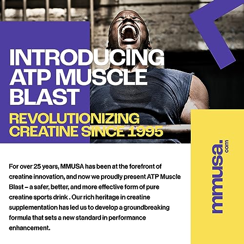 MMUSA ATP MUSCLE BLAST: WORLD’S ONLY STABLE CREATINE ENERGY DRINK. INSTANT ABSORPTION. IMMEDIATE BOOST FOR INTENSE BODYBUILDING, ENDURANCE SPORTS. TRAIN HARDER, RECOVER FASTER. 30 SACHETS, 11.4G EACH