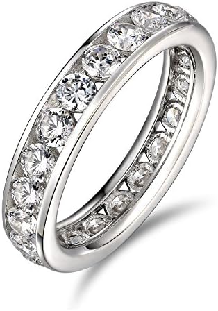 Lourve 14k White Gold 925 Sterling Silver Engagement Rings For Women Round Cut CZ Simulated Diamond Channel White Eternity Band (8, cubic-zirconia)