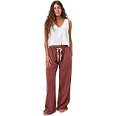 Rip Curl Womens Cotton Crepe Poplin Beach Pants – Smocked Waist, Front & Back Pockets & Longer Length for a Relaxed Fit