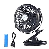 Kobwa [Upgrade Version]Mini USB Clip on Desk Fan ,360 Degree Rotating Rechargeable Low Noise with 3 Speed Adjustment Fan for Home Office Baby Stroller Car Camping Tent Dorm Rooms(Black)