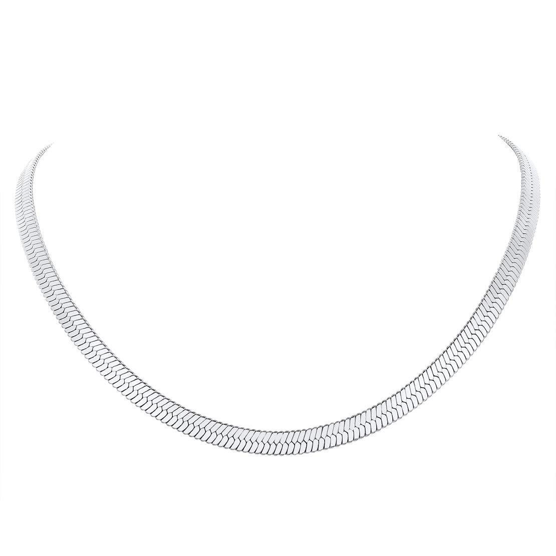 FindChic 5MM Flat Snake Link Chain Necklaces for Women Hypoallergenic 32CM Stainless Steel Herringbone Chain Choker