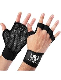 Mava Sports Guantes de entrenamiento con ventilación con muñequeras integradas y acolchado de silicona en la palma completa. Agarre extra y sin  os. Perfecto para levantamiento de pesas, levantamiento de potencia, dominadas, entrenamiento cruzado, WOD.