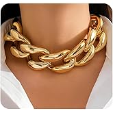 Navirix Chunky Gold Geometric Statement Necklace for Women, Dainty Silver Large Link Chain Choker Necklace Vintage Retro 70s 80s Collar Neck Jewelry Gifts