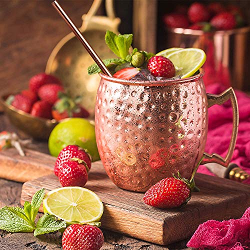 Yoassi Moscow Mule Becher, 4er Set Kupferbecher Mug Kupfer ink. 4 x Silkon Untersetzer, 4 x Strohhalme, 1 x Shotglas, 1 x Strohbürste Cocktailgläser Geschenk für Bar, Party, Hausparty – Bild 6