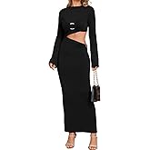 XinFSh Women's Fall Wedding Guest Dress Sexy Cutout Long Sleeve Bodycon Formal Cocktail Party Maxi Dresses 2025