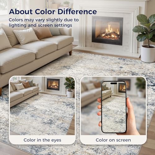 DMOYEST Area Rug Living Room Rugs - 5x7 Abstract Large Soft Indoor Washable Rug Neutral Modern Low Pile Carpet for Bedroom Dining Room Farmhouse Home Office - Beige Blue