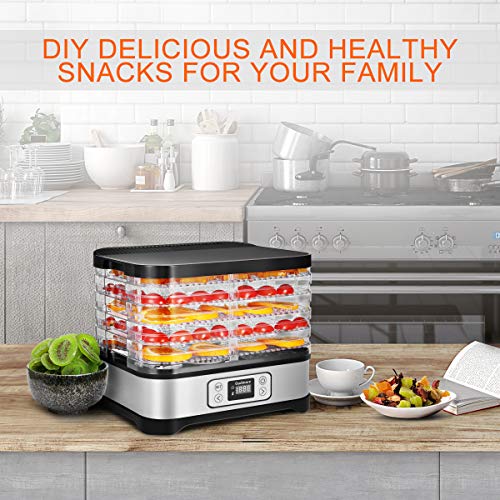Electric Food Dehydrator Machine, Godmorn Multi-Tier Food Preserver with Digital Timer & Temperature Control from 95ºF to 158ºF for Beef Jerky, Dried Fruits, Vegetables & Nuts, 5 Stackable Drying Tray