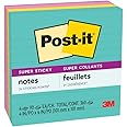 Post-it Super Sticky Notes, 4x4 in, 4 Pads, 2X The Sticking Power, Supernova Neons, Bright Colors, Recyclable (675-4SSMIA)