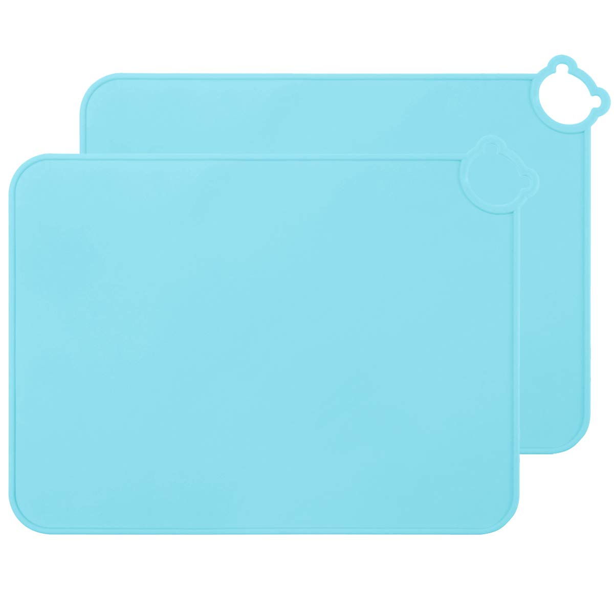 JYKJ Silicone Placemats for Baby Children Kids, Food Grade Baby Placemats Travel with Raised Edge, Cute Cartoon Design, Non Slip Surface, Portable, Easy to Clean, Dishwasher Safe, BPA Free (Blue)