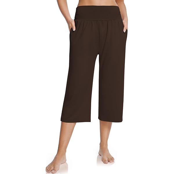 Pantalones Yoga Suaves Pantalones Capri TARSE Mujer - Cintura Alta Y Pierna Ancha - Tejido Suave Tipo Yoga - Color Gris Oscuro XXXL Pantalón Yoga Pierna Ancha Gris