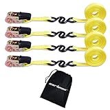 Cartman Ratchet Tie Down, 4Pk 15Ft, 500Lbs Load Cap/ 1500Lbs Break Strength, Cargo Straps for Moving Appliances, Lawn Equipment, Motorcycle in a Truck, with Carry Bag