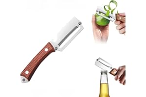 Multifunctional Vegetable Peeler with Ultra-Sharp Stainless Steel Blade, Wood Handle, 2-in-1 Bottle Opener for Potatoes, Appl