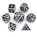 Set of Solid Metal Dice-Shiny Silver with Black Enamel-DND Dice Set-Polyhedral Dice Set-RPG Dice Set
