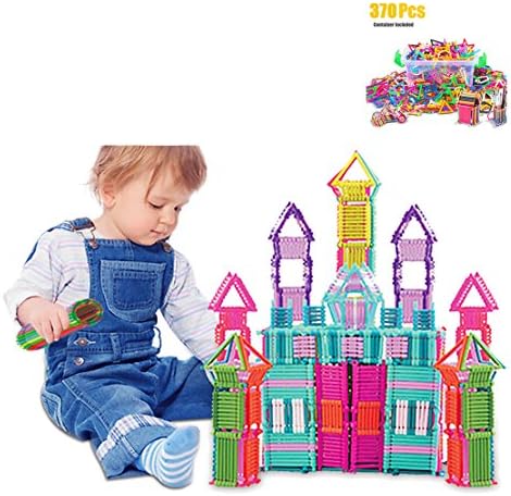 BYMEE Construction Building Toy 370 Pieces Different Shaped Interlocking Plastic Creative Engineering Toys Building Blocks