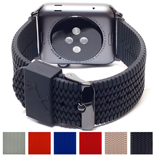 Carterjett Compatible Apple Watch Band 45mm 44mm 42mm Black Sport Silicone Tire Tread