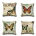 MFGNEH 4 Pack Vintage Style Home Decor Cotton Linen Butterfly Pattern Throw Pillow Covers 18x18