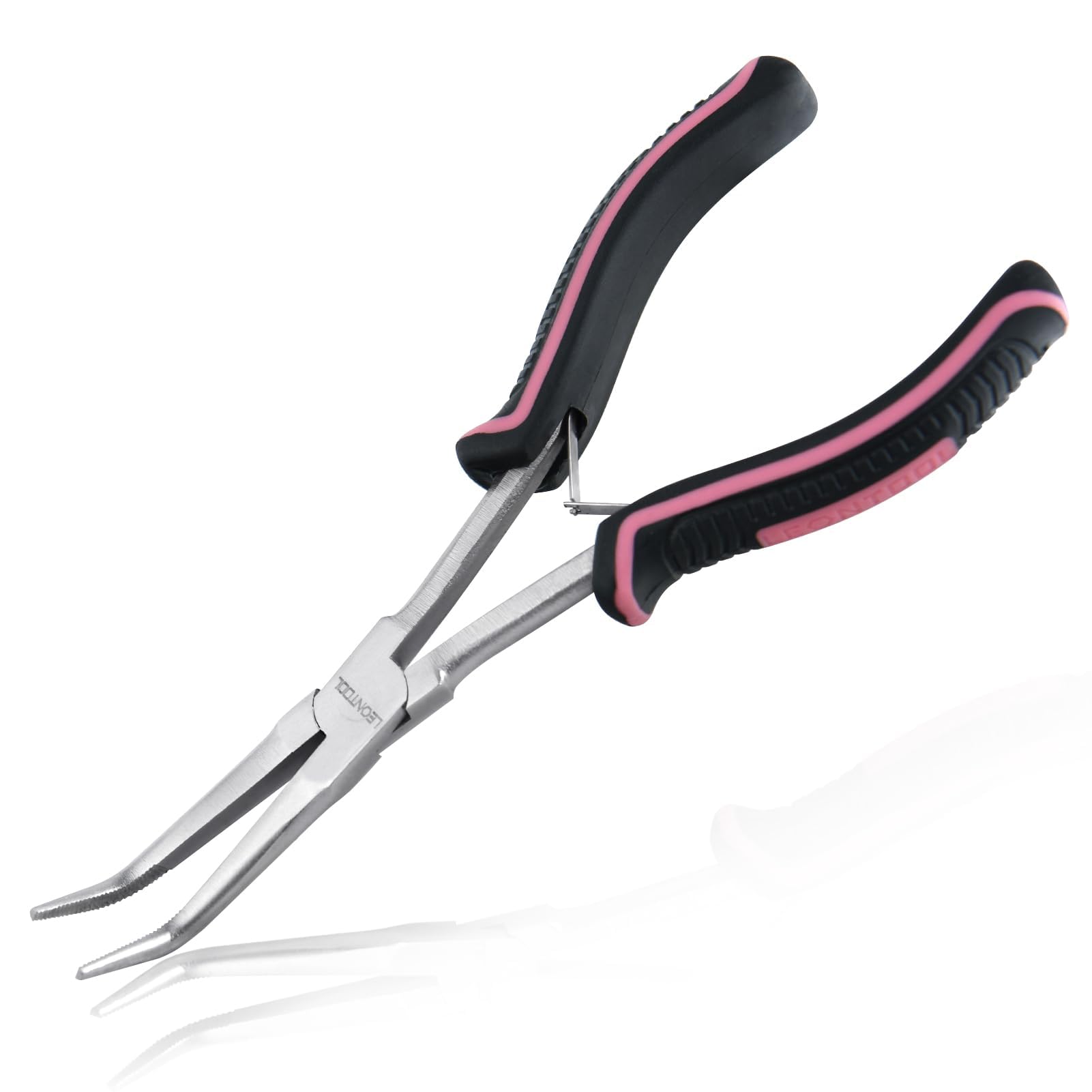 LEONTOOL 7-Inch Long Reach Bent Needle Nose Pliers Serrated Jaw Bent Long Nose Pliers Extra Long Needle Nose Pliers Jewelry Pliers for Jewelry Making, Wire Wrapping and Object Gripping in Tight Spaces
