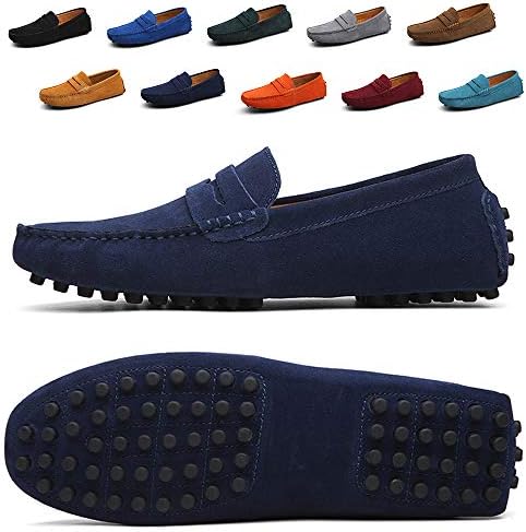 Ezkrwxn Men's Loafers Suede Leather Slip on Driving Shoes Moccasins Flat Dress Shoes