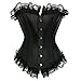Womens Floral Black Lace Trim Corset Overbust Waist Cincher Bustier Top