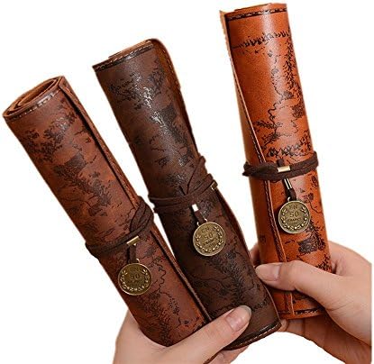 1xToruiwa Pencil Case Vintage Pencil Box PU Leather Pencil Holder Roll Pencil Bag for Students School Supplies Gift Random Color