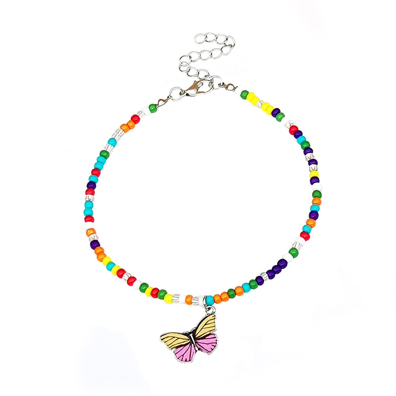 Butterfly Bohemian Anklet Bracelet Colorful Beads Foot Chain Beach Barefoot Sandal Jewelry for Women Girls Teens (Multi-Colored B)