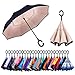 Newsight Reverse Umbrella, Double Layer Inverted Umbrella Upside Down, C Shape Handle, Inverse Inside Out Folding for Car, Windproof, Waterproof, Sun Protective (Bright Brown Idea.)