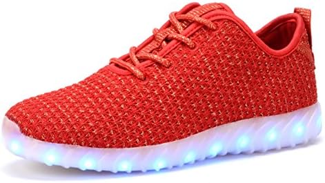 COODO CD2007 LED Light Up Shoes For Womens&amp;Girls Flashing Sneakers Glitter Fabric Red-7.5