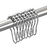 Shower Curtain Hooks,Set of 12 Shower Curtain Rings,100% Stainless Steel Rust Proof,Copper Beads Polished Chrome,Fiber Cloth as a Gift,FuChan