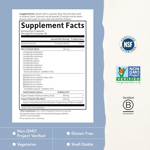 Garden of Life - Dr. Formulated Probiotics Prostate+ - AcidophilUS And Probiotic Supports Healthy Prostate And Digestive Balance - Gluten, Dairy, And Soy-Free - 60 Vegetarian Capsules