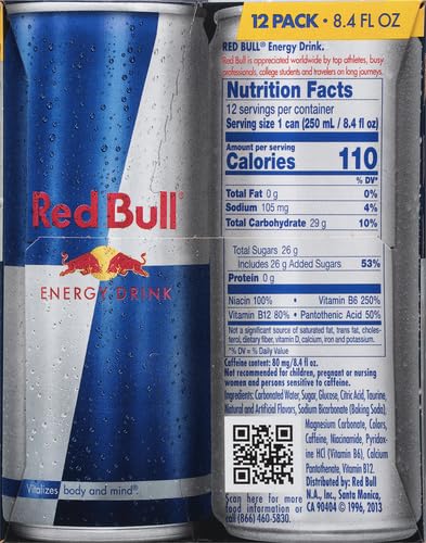 RED BULL ENERGY DRINK WITH 80MG CAFFEINE PLUS TAURINE & B VITAMINS, 8.4 FL OZ, PACK OF 12 CANS