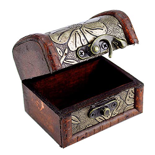 Wooden Jewelry Box for Girls Women,Small Jewelry Holder with Bronze Tone Embossed Flower Old Stye Vintage,Drawer Organizer Wood Dresser Case,Best Bedroom Storage Box for Bracelet,Earring,Ring,Hairpin