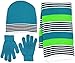 Girl's 3 Piece Knit Hat, Scarf & Gloves Set (Electric Green-Teal), OSFM