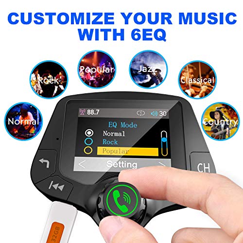 VR-robot Bluetooth FM Transmitter for car, Wireless Radio Adapter Hands-Free 2'' Color Display, with QC3.0 Fast Charging, 6 EQ Mode, AUX Input/Output, 3 USB Ports Charger, TF Card U-Disk Music Player