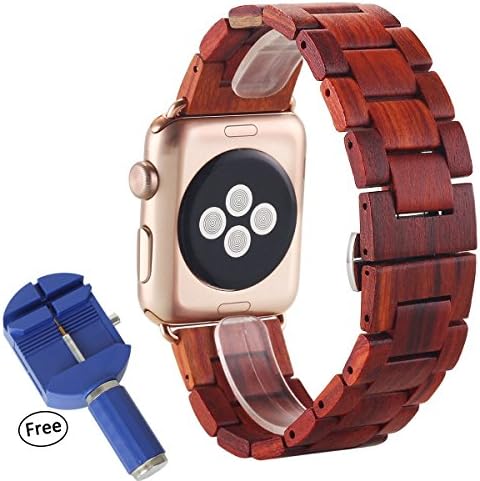 Wooden Apple Watch Band, Bracelet Band [ Entirely Natural Hand-made Wood ] Classic Wristband Wood Bracelet Strap with Fast Dismantling Install Tool for Apple Watch - Red Sandalwood (38mm red)