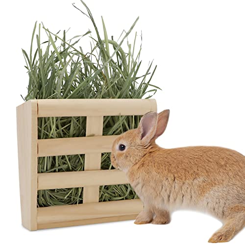 Rabbit Hay Feeder Guinea Pig Hay Rack Wooden Hay Holder for Small Pets Bunny Guinea Pig Chinchilla (Hay Feeder-B)