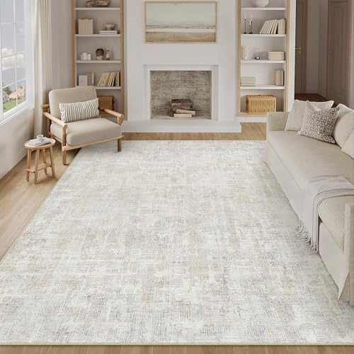 PureCozy Beige Grau Teppich Wohnzimmer 240x300cm Waschbar Kurzflor
