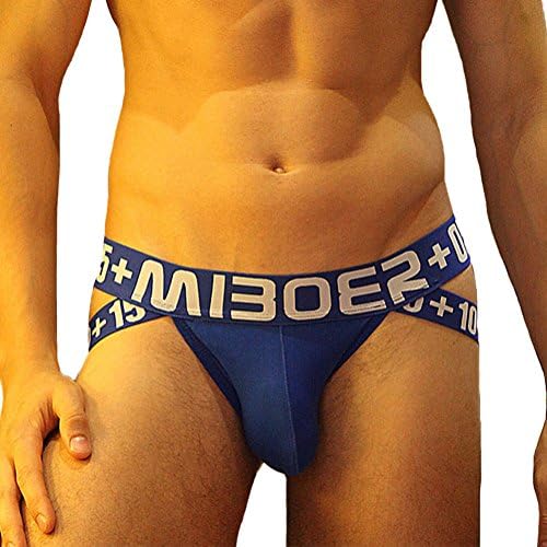 Mens Sexy Open Back Jockstrap Briefs Cotton Underwear Shorts Soft Bulge Pouch Underpants (Blue, XL)