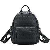 AlwaySky Women Punk Rivets Backpack Skull Printed Daypack Purse PU Leather Shoulder Bags Satchel Black